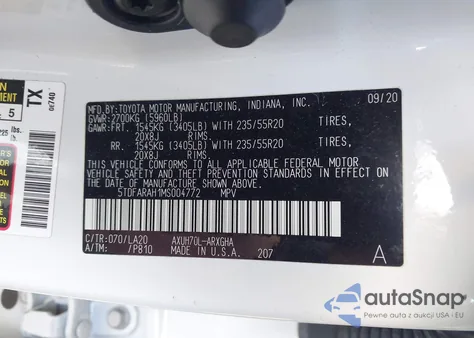 2021 Toyota Highlander Hybrid Platinum из США, поврежденный, VIN 5TDFARAH1MS004772